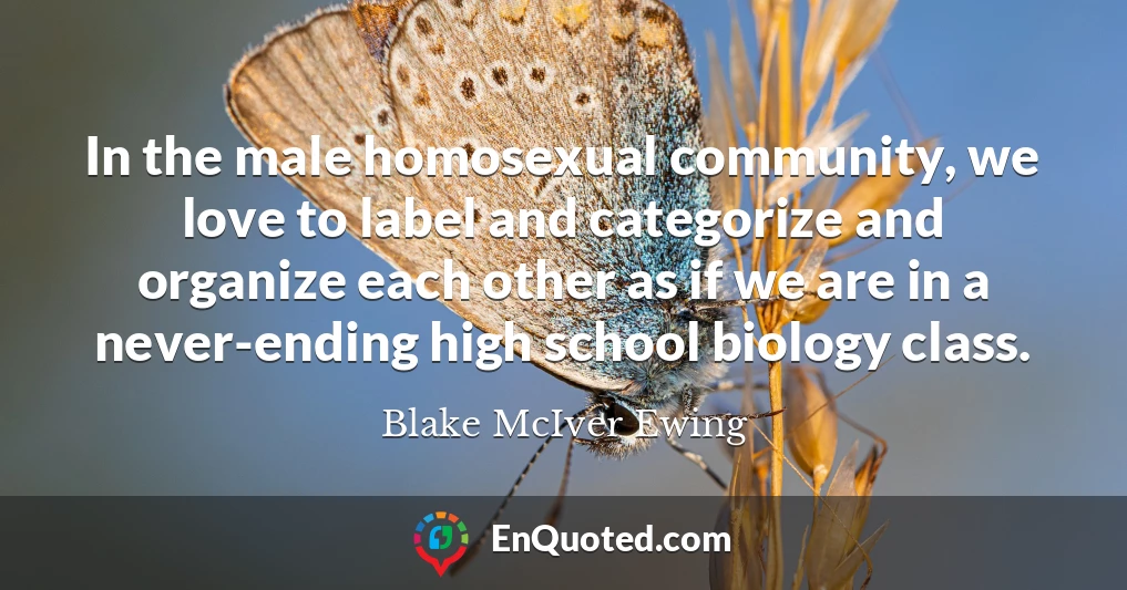 In the male homosexual community, we love to label and categorize and organize each other as if we are in a never-ending high school biology class.