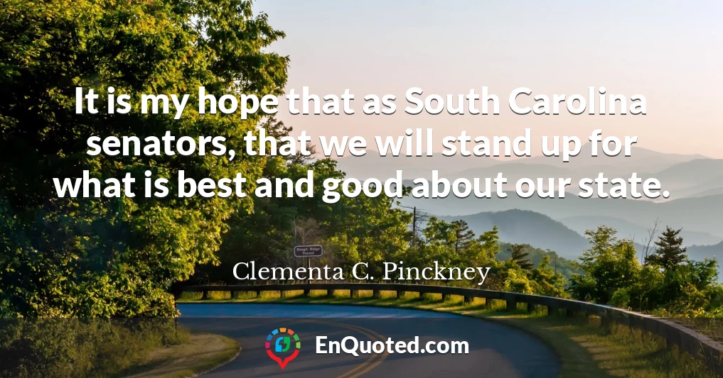 It is my hope that as South Carolina senators, that we will stand up for what is best and good about our state.