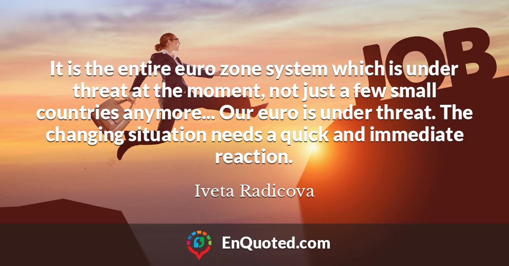 It is the entire euro zone system which is under threat at the moment, not just a few small countries anymore... Our euro is under threat. The changing situation needs a quick and immediate reaction.