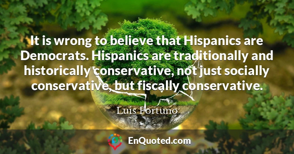 It is wrong to believe that Hispanics are Democrats. Hispanics are traditionally and historically conservative, not just socially conservative, but fiscally conservative.
