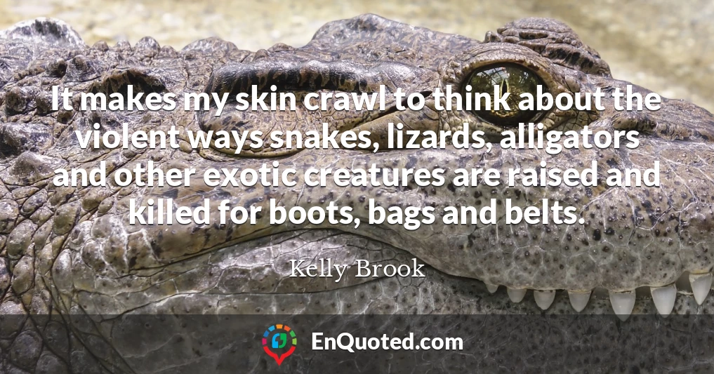 It makes my skin crawl to think about the violent ways snakes, lizards, alligators and other exotic creatures are raised and killed for boots, bags and belts.