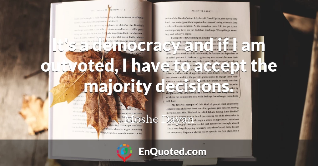 It's a democracy and if I am outvoted, I have to accept the majority decisions.