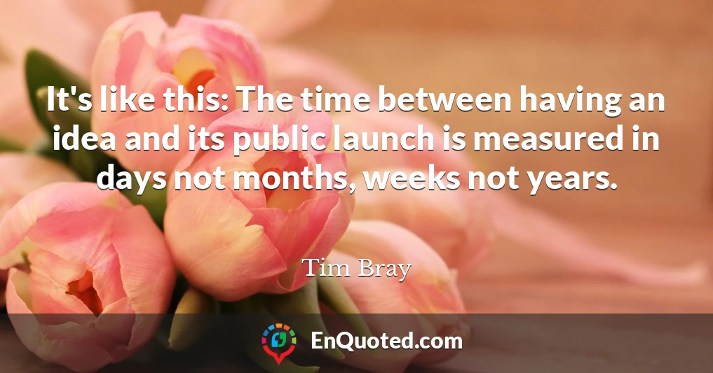 It's like this: The time between having an idea and its public launch is measured in days not months, weeks not years.