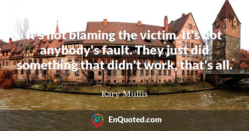 It's not blaming the victim. It's not anybody's fault. They just did something that didn't work, that's all. It's not blaming the victim. It's not anybody's fault. They just did something that didn't work, that's all.