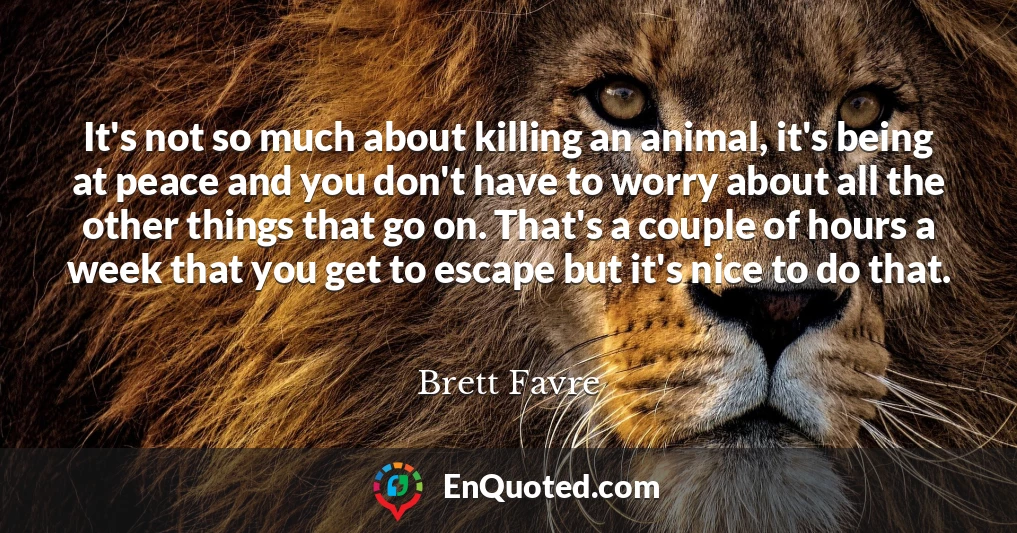 It's not so much about killing an animal, it's being at peace and you don't have to worry about all the other things that go on. That's a couple of hours a week that you get to escape but it's nice to do that. It's not so much about killing an animal, it's being at peace and you don't have to worry about all the other things that go on. That's a couple of hours a week that you get to escape but it's nice to do that.