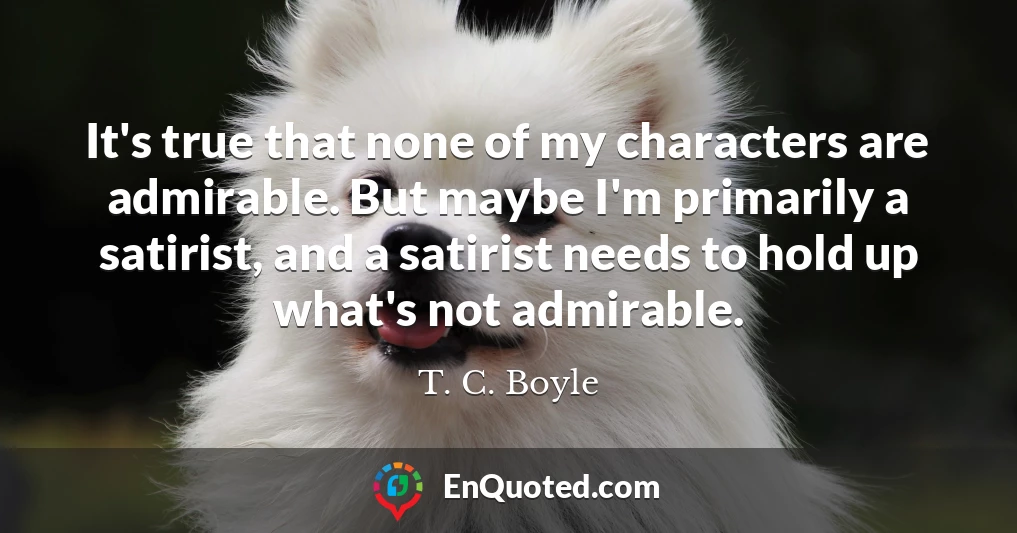 It's true that none of my characters are admirable. But maybe I'm primarily a satirist, and a satirist needs to hold up what's not admirable.