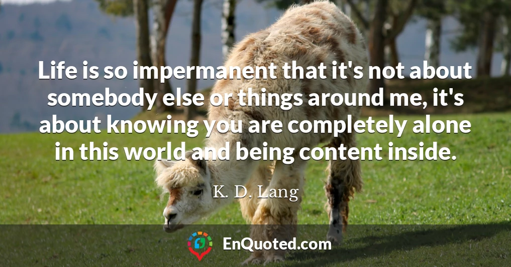 Life is so impermanent that it's not about somebody else or things around me, it's about knowing you are completely alone in this world and being content inside.