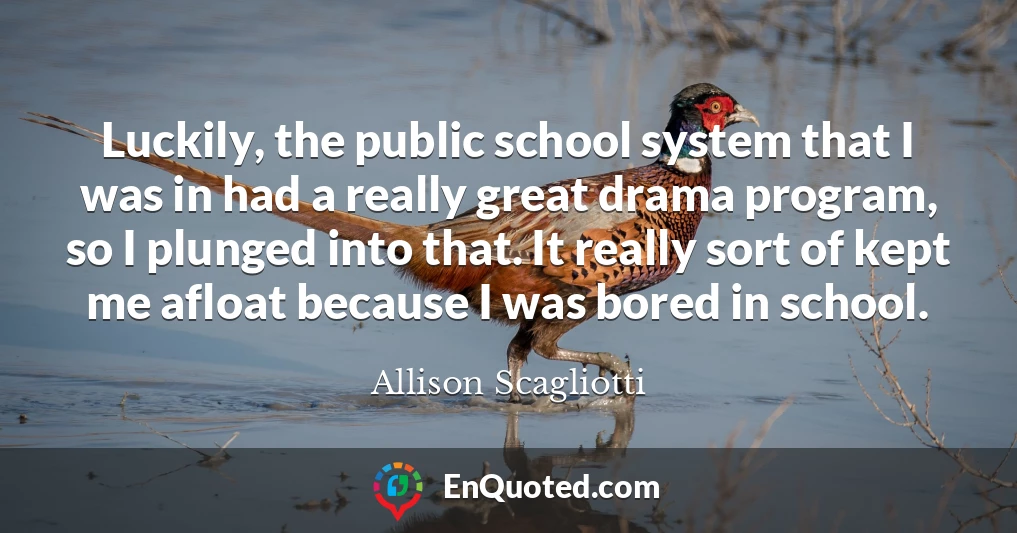 Luckily, the public school system that I was in had a really great drama program, so I plunged into that. It really sort of kept me afloat because I was bored in school.