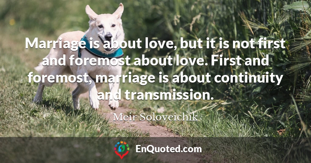 Marriage is about love, but it is not first and foremost about love. First and foremost, marriage is about continuity and transmission.