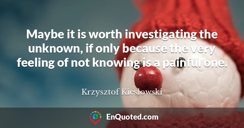 Maybe it is worth investigating the unknown, if only because the very feeling of not knowing is a painful one. Maybe it is worth investigating the unknown, if only because the very feeling of not knowing is a painful one.
