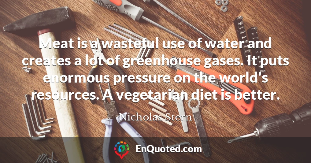 Meat is a wasteful use of water and creates a lot of greenhouse gases. It puts enormous pressure on the world's resources. A vegetarian diet is better.