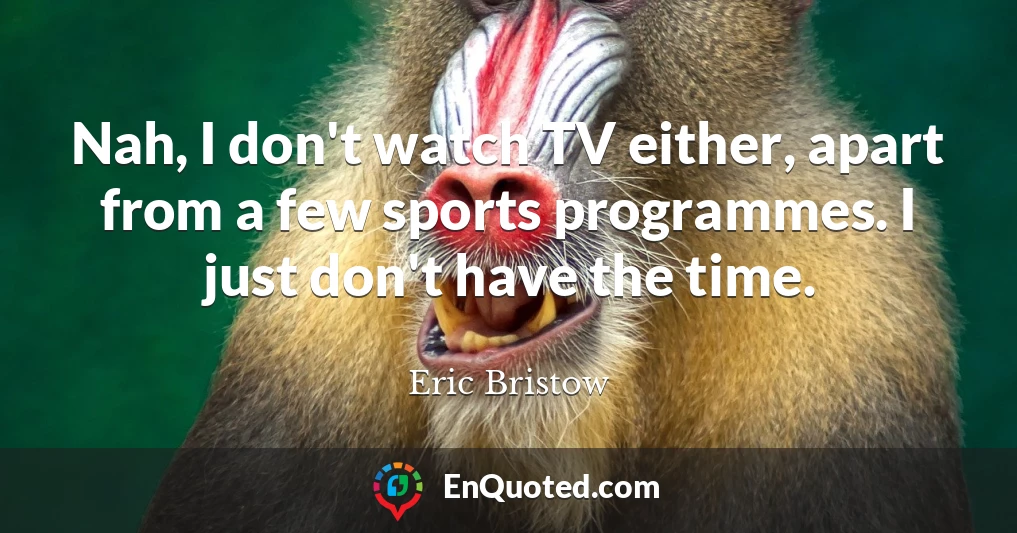 Nah, I don't watch TV either, apart from a few sports programmes. I just don't have the time.