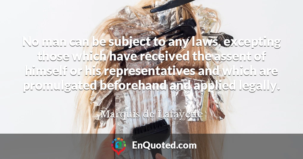 No man can be subject to any laws, excepting those which have received the assent of himself or his representatives and which are promulgated beforehand and applied legally.