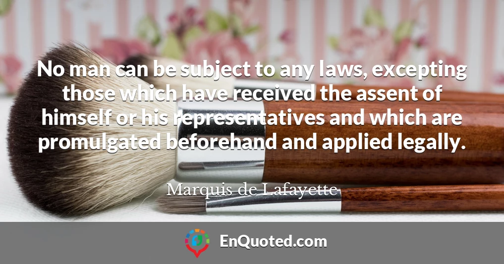 No man can be subject to any laws, excepting those which have received the assent of himself or his representatives and which are promulgated beforehand and applied legally.