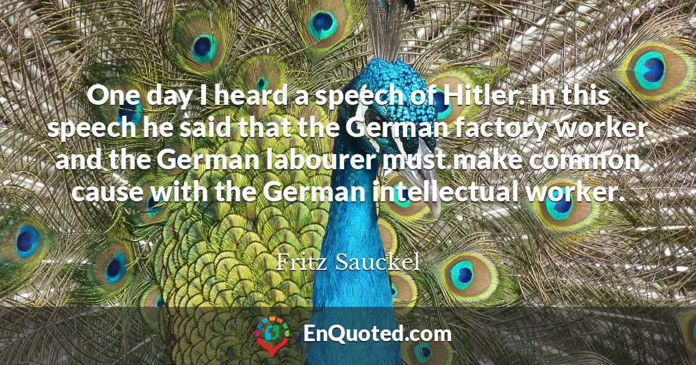 One day I heard a speech of Hitler. In this speech he said that the German factory worker and the German labourer must make common cause with the German intellectual worker.