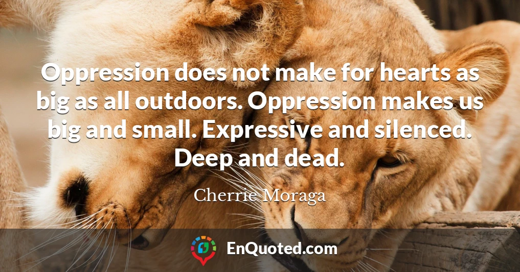 Oppression does not make for hearts as big as all outdoors. Oppression makes us big and small. Expressive and silenced. Deep and dead.
