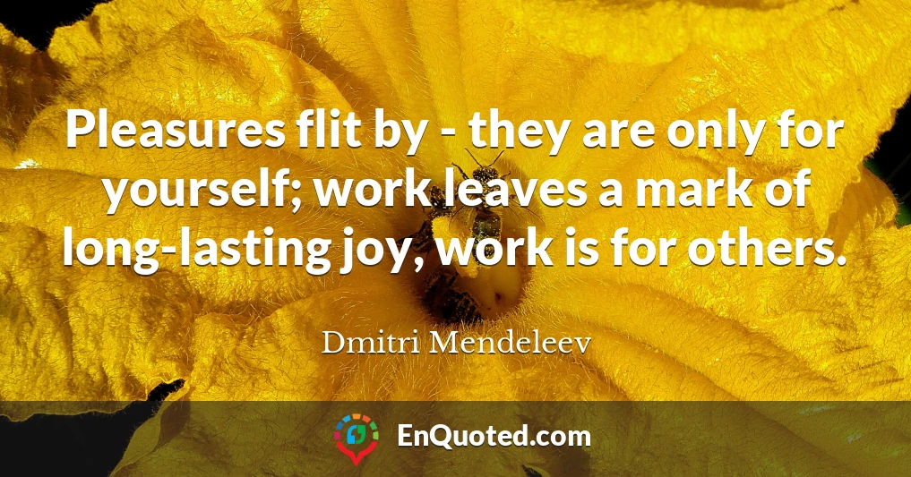 Pleasures flit by - they are only for yourself; work leaves a mark of long-lasting joy, work is for others.