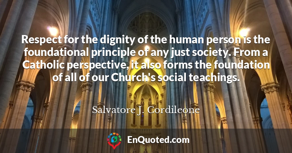 Respect for the dignity of the human person is the foundational principle of any just society. From a Catholic perspective, it also forms the foundation of all of our Church's social teachings.