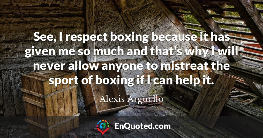 See, I respect boxing because it has given me so much and that's why I will never allow anyone to mistreat the sport of boxing if I can help it.