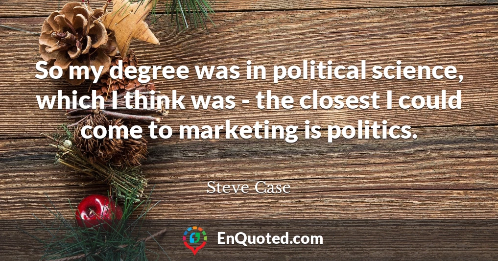 So my degree was in political science, which I think was - the closest I could come to marketing is politics. So my degree was in political science, which I think was - the closest I could come to marketing is politics.