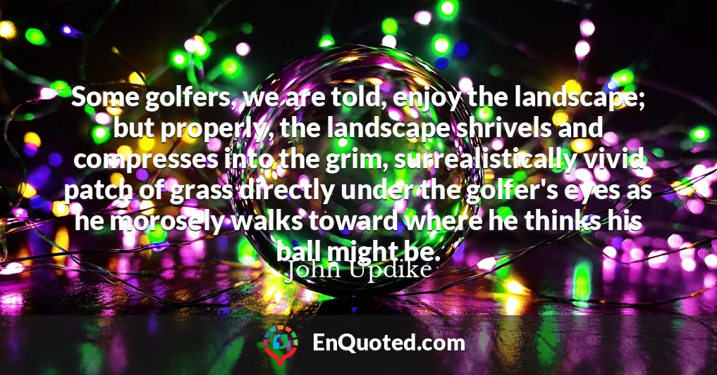 Some golfers, we are told, enjoy the landscape; but properly, the landscape shrivels and compresses into the grim, surrealistically vivid patch of grass directly under the golfer's eyes as he morosely walks toward where he thinks his ball might be.