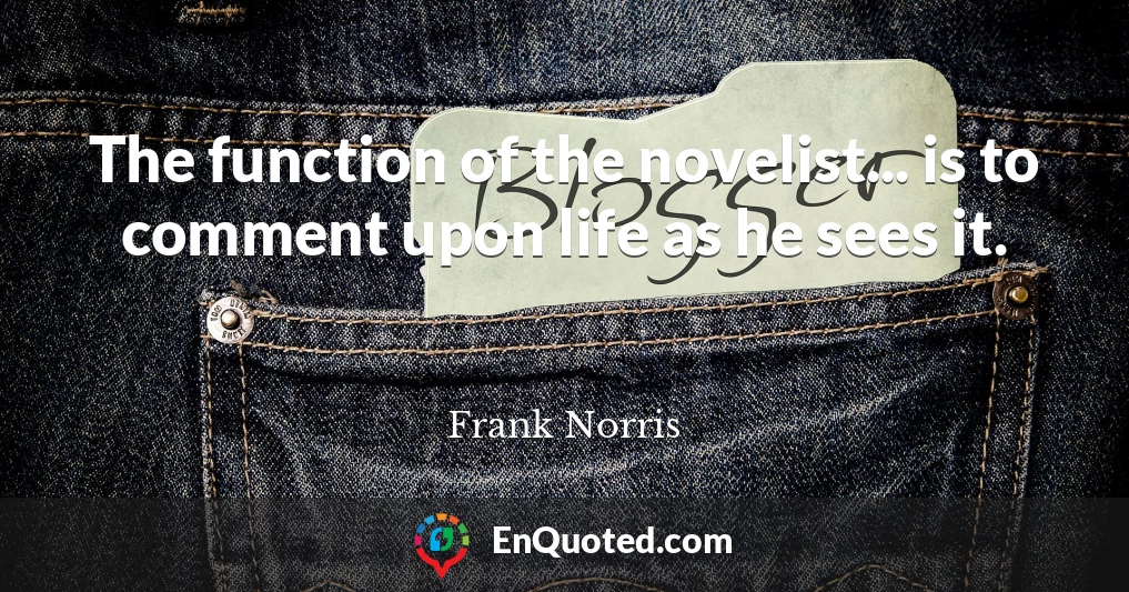 The function of the novelist... is to comment upon life as he sees it.
