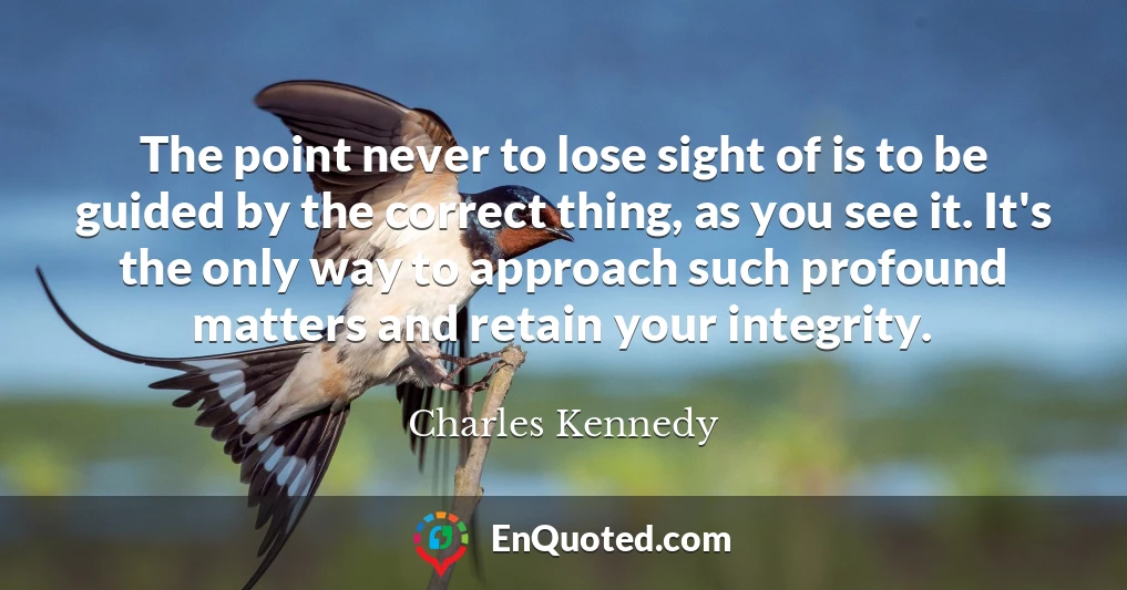 The point never to lose sight of is to be guided by the correct thing, as you see it. It's the only way to approach such profound matters and retain your integrity.