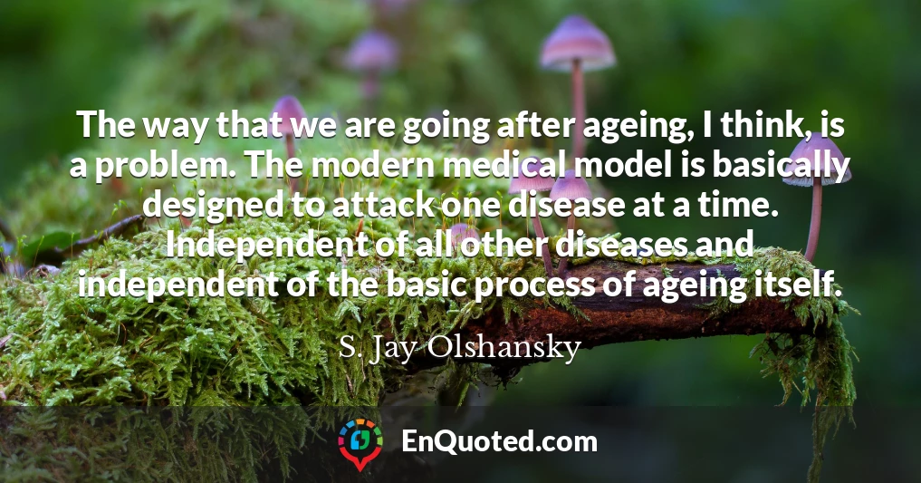 The way that we are going after ageing, I think, is a problem. The modern medical model is basically designed to attack one disease at a time. Independent of all other diseases and independent of the basic process of ageing itself.