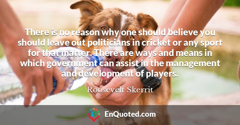 There is no reason why one should believe you should leave out politicians in cricket or any sport for that matter. There are ways and means in which government can assist in the management and development of players. There is no reason why one should believe you should leave out politicians in cricket or any sport for that matter. There are ways and means in which government can assist in the management and development of players.