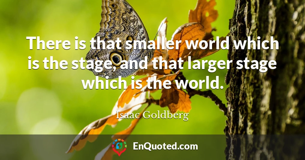 There is that smaller world which is the stage, and that larger stage which is the world.