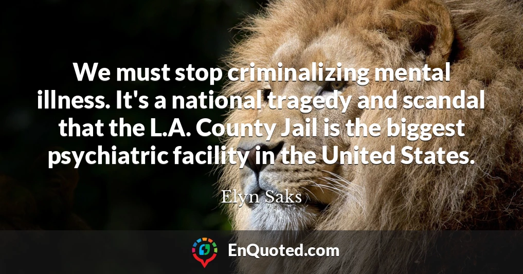 We must stop criminalizing mental illness. It's a national tragedy and scandal that the L.A. County Jail is the biggest psychiatric facility in the United States.