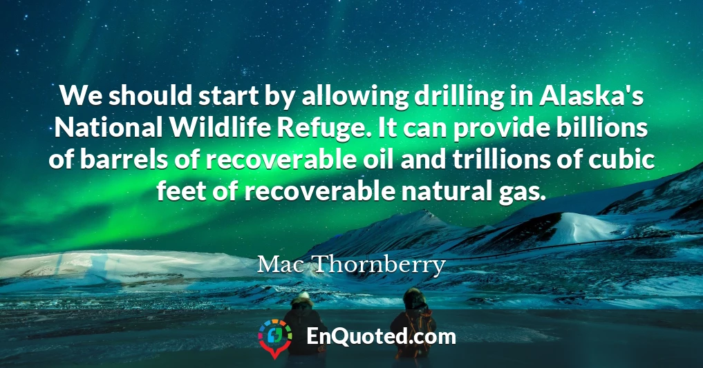 We should start by allowing drilling in Alaska's National Wildlife Refuge. It can provide billions of barrels of recoverable oil and trillions of cubic feet of recoverable natural gas.