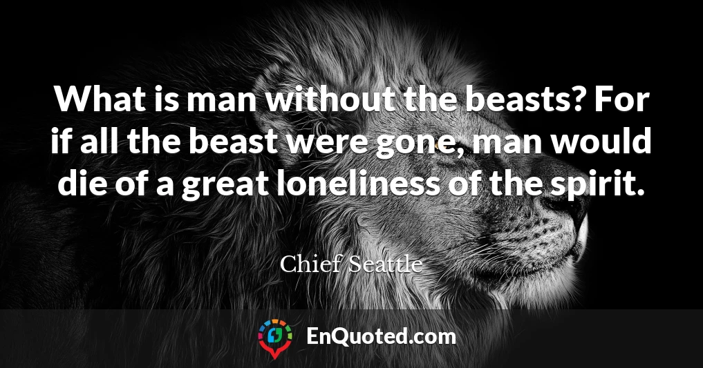 What is man without the beasts? For if all the beast were gone, man would die of a great loneliness of the spirit.