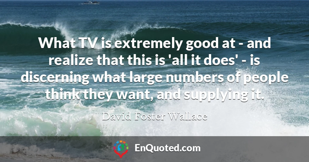 What TV is extremely good at - and realize that this is 'all it does' - is discerning what large numbers of people think they want, and supplying it.