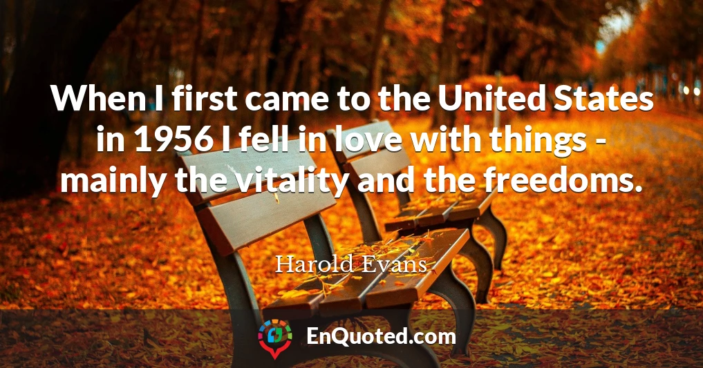 When I first came to the United States in 1956 I fell in love with things - mainly the vitality and the freedoms.