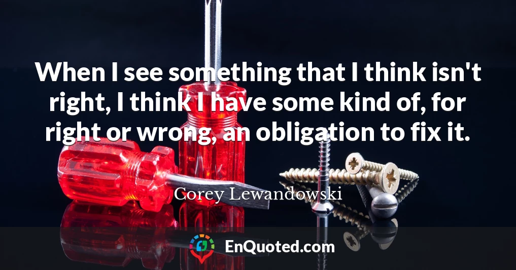 When I see something that I think isn't right, I think I have some kind of, for right or wrong, an obligation to fix it.