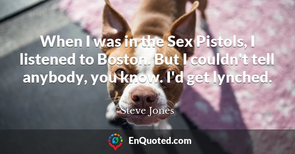 When I was in the Sex Pistols, I listened to Boston. But I couldn't tell anybody, you know. I'd get lynched. When I was in the Sex Pistols, I listened to Boston. But I couldn't tell anybody, you know. I'd get lynched.