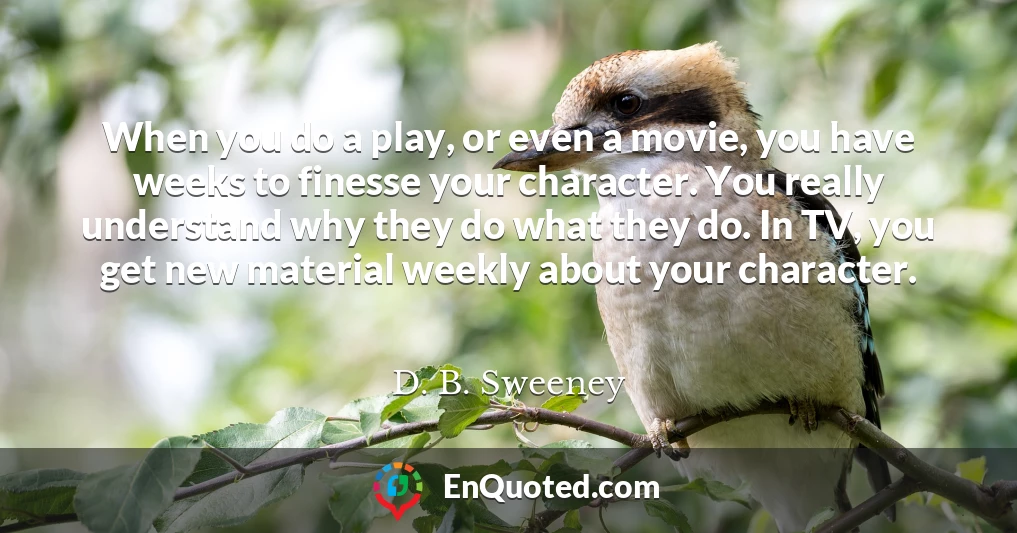 When you do a play, or even a movie, you have weeks to finesse your character. You really understand why they do what they do. In TV, you get new material weekly about your character.