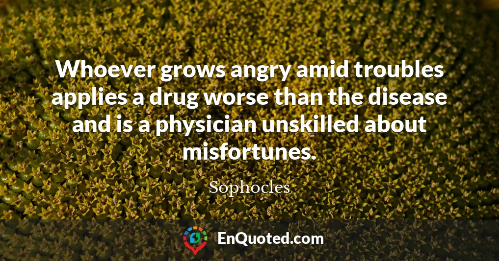 Whoever grows angry amid troubles applies a drug worse than the disease and is a physician unskilled about misfortunes.