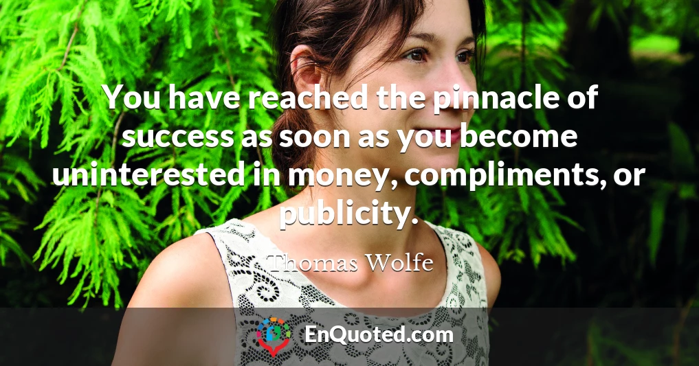 You have reached the pinnacle of success as soon as you become uninterested in money, compliments, or publicity.