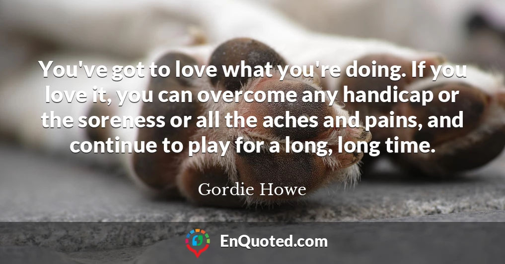 You've got to love what you're doing. If you love it, you can overcome any handicap or the soreness or all the aches and pains, and continue to play for a long, long time.