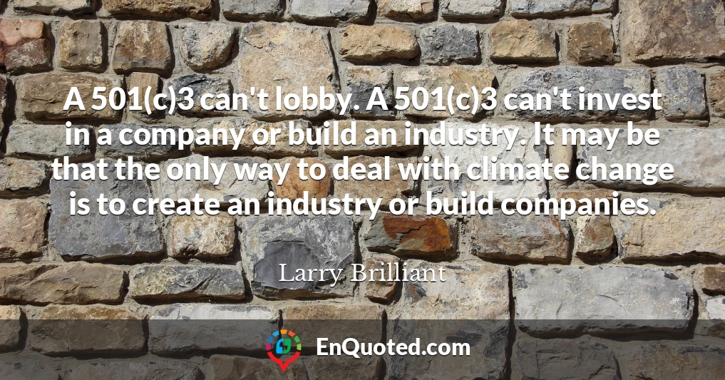 A 501(c)3 can't lobby. A 501(c)3 can't invest in a company or build an industry. It may be that the only way to deal with climate change is to create an industry or build companies.