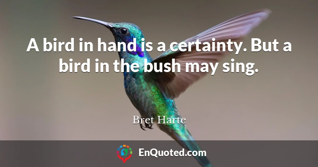 A bird in hand is a certainty. But a bird in the bush may sing.