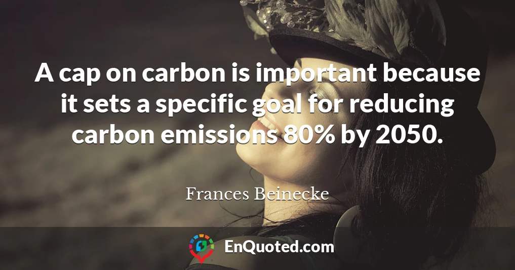 A cap on carbon is important because it sets a specific goal for reducing carbon emissions 80% by 2050.