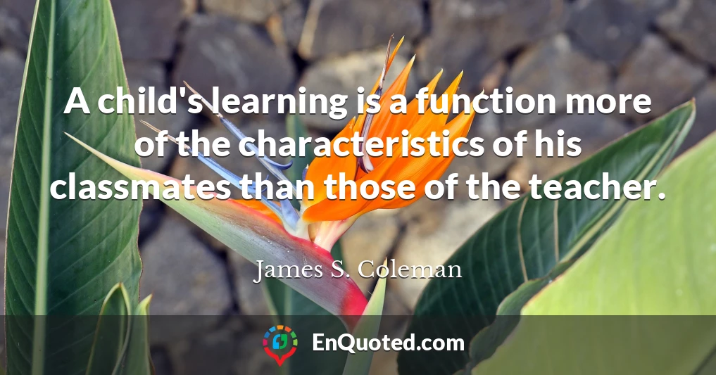 A child's learning is a function more of the characteristics of his classmates than those of the teacher.