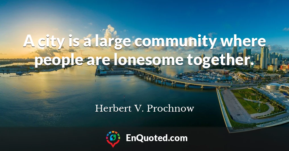 A city is a large community where people are lonesome together.