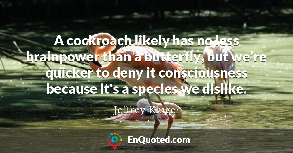 A cockroach likely has no less brainpower than a butterfly, but we're quicker to deny it consciousness because it's a species we dislike.