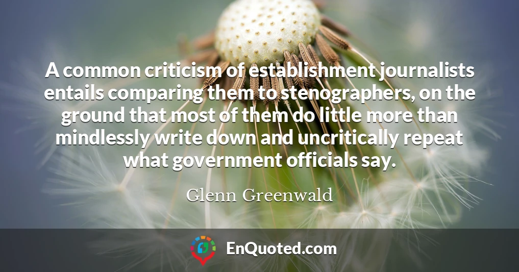 A common criticism of establishment journalists entails comparing them to stenographers, on the ground that most of them do little more than mindlessly write down and uncritically repeat what government officials say.