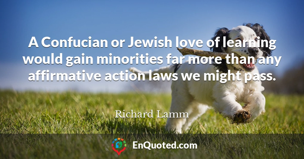 A Confucian or Jewish love of learning would gain minorities far more than any affirmative action laws we might pass.