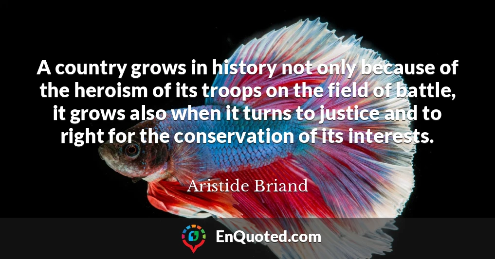 A country grows in history not only because of the heroism of its troops on the field of battle, it grows also when it turns to justice and to right for the conservation of its interests.